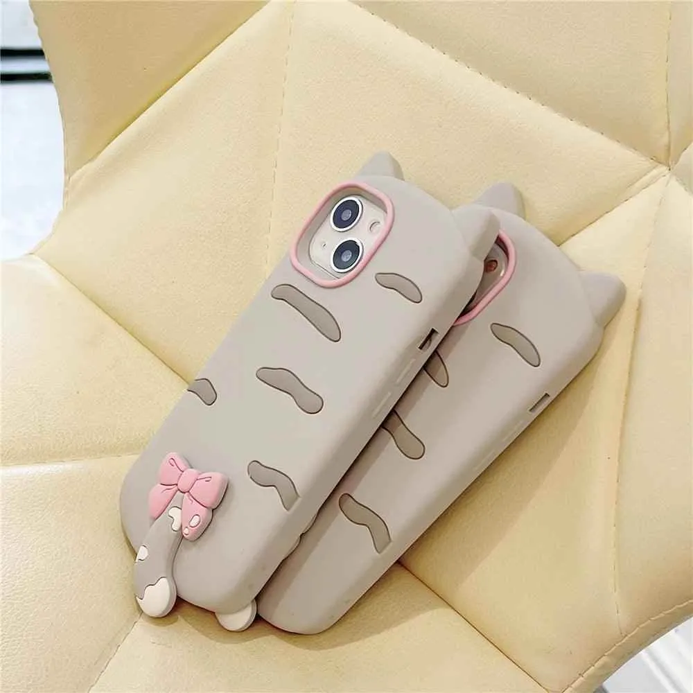 3D Cartoon Bowknot Cat - Cute Phone Cases For iPhone 15, 14 Plus, 13, 12, 11 Pro Max