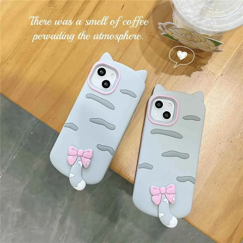 3D Cartoon Bowknot Cat - Cute Phone Cases For iPhone 15, 14 Plus, 13, 12, 11 Pro Max