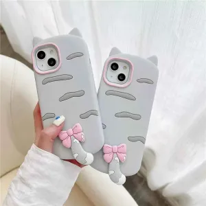 3D Cartoon Bowknot Cat - Cute Phone Cases For iPhone 15, 14 Plus, 13, 12, 11 Pro Max