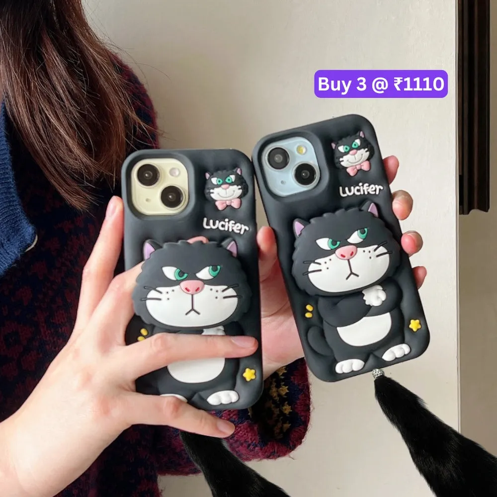 3D Cute Cat Holder Silicone Soft Phone Case - iPhone 15 Pro