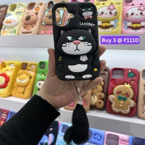 3D Cute Cat Holder Silicone Soft Phone Case - iPhone 15 Pro