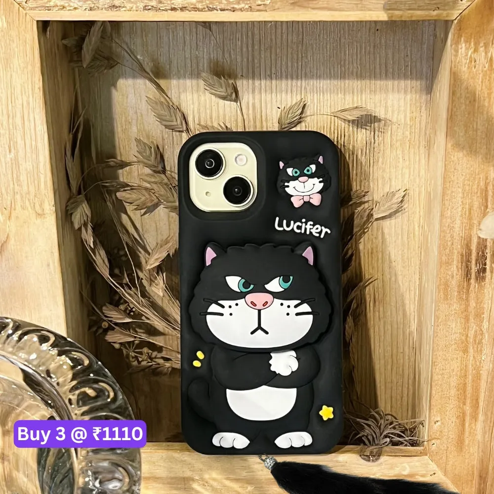 3D Cute Cat Holder Silicone Soft Phone Case - iPhone 15 Pro