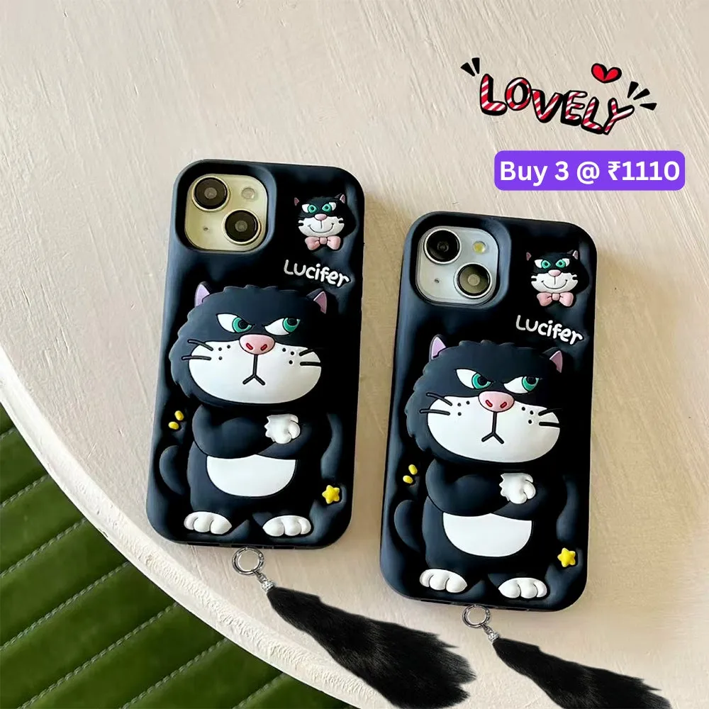 3D Cute Cat Holder Silicone Soft Phone Case - iPhone 15