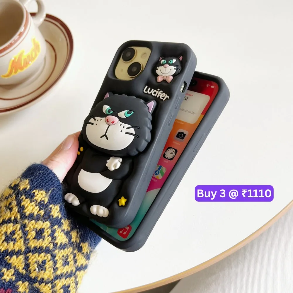 3D Cute Cat Holder Silicone Soft Phone Case - iPhone 15