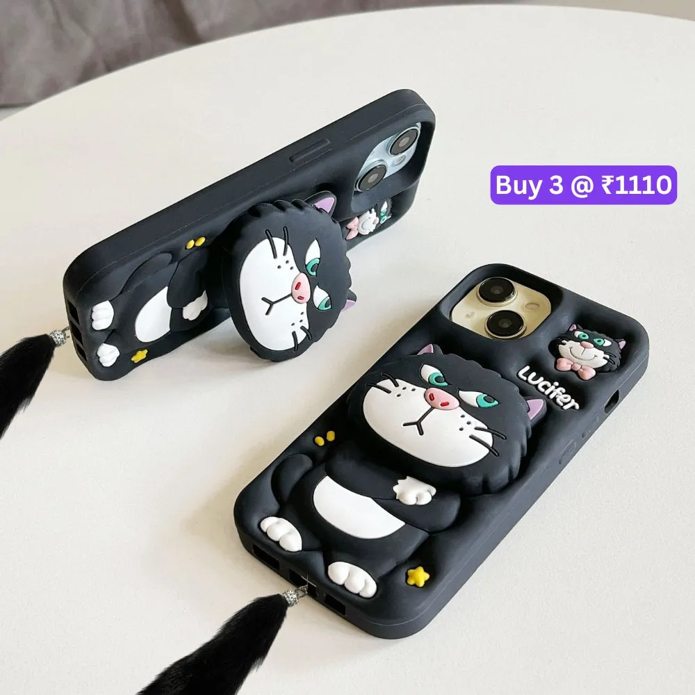 3D Cute Cat Holder Silicone Soft Phone Case - iPhone 15
