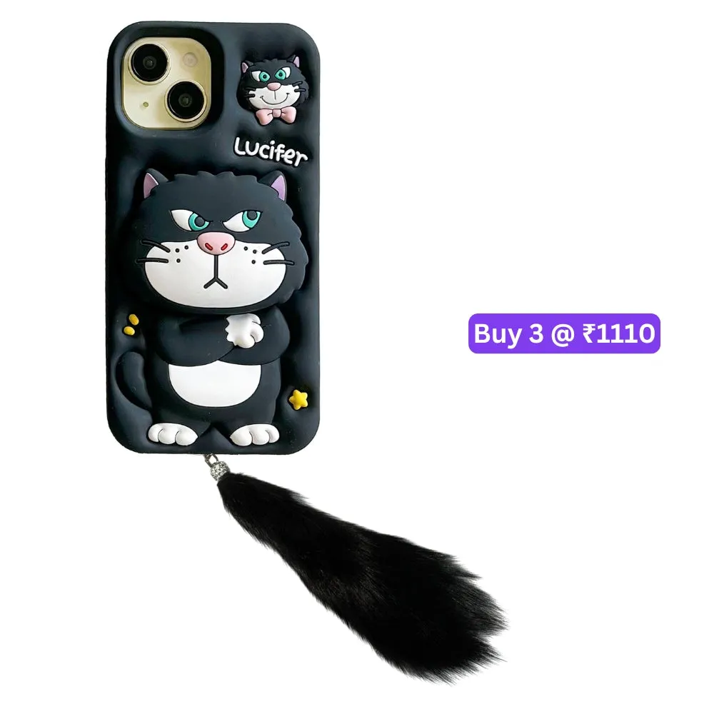 3D Cute Cat Holder Silicone Soft Phone Case - iPhone 15