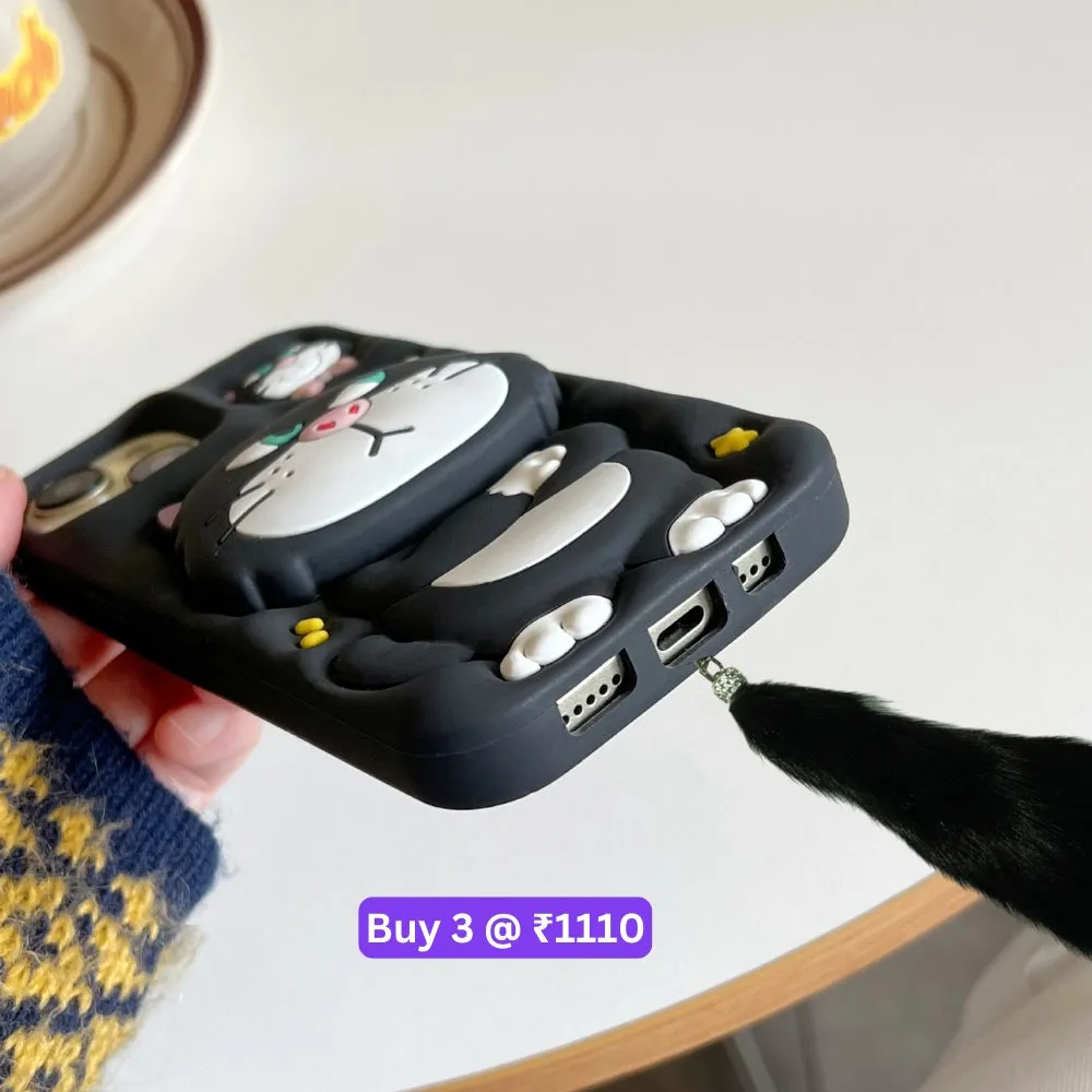 3D Cute Cat Holder Silicone Soft Phone Case - iPhone 15