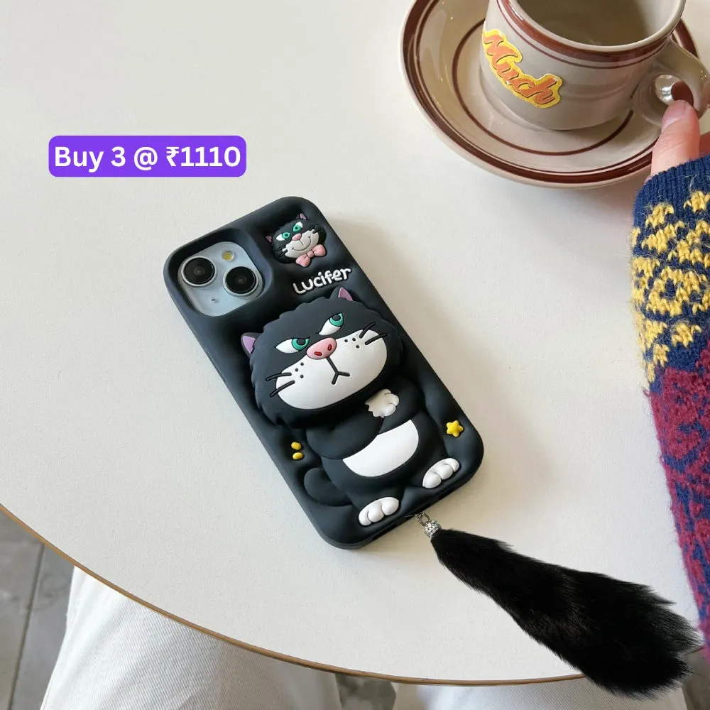 3D Cute Cat Holder Silicone Soft Phone Case - iPhone 15