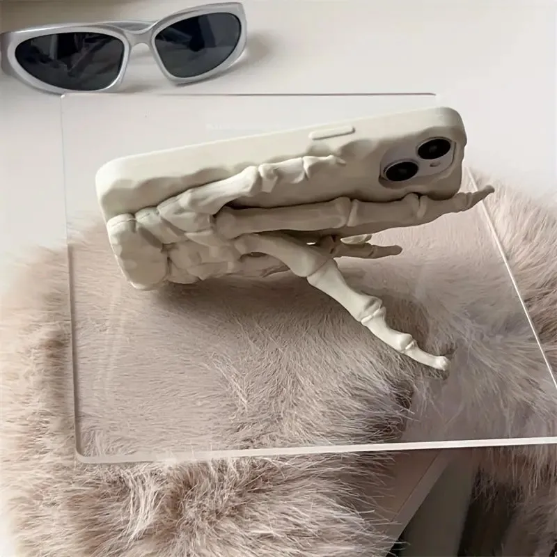 3D Skeleton Hand Holder Silicone Back Cover For Apple iPhone 15