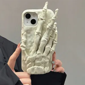3D Skeleton Hand Holder Silicone Back Cover For Apple iPhone 15
