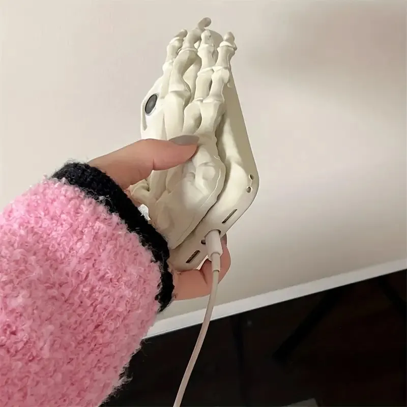 3D Skeleton Hand Holder Silicone Back Cover For Apple iPhone 15