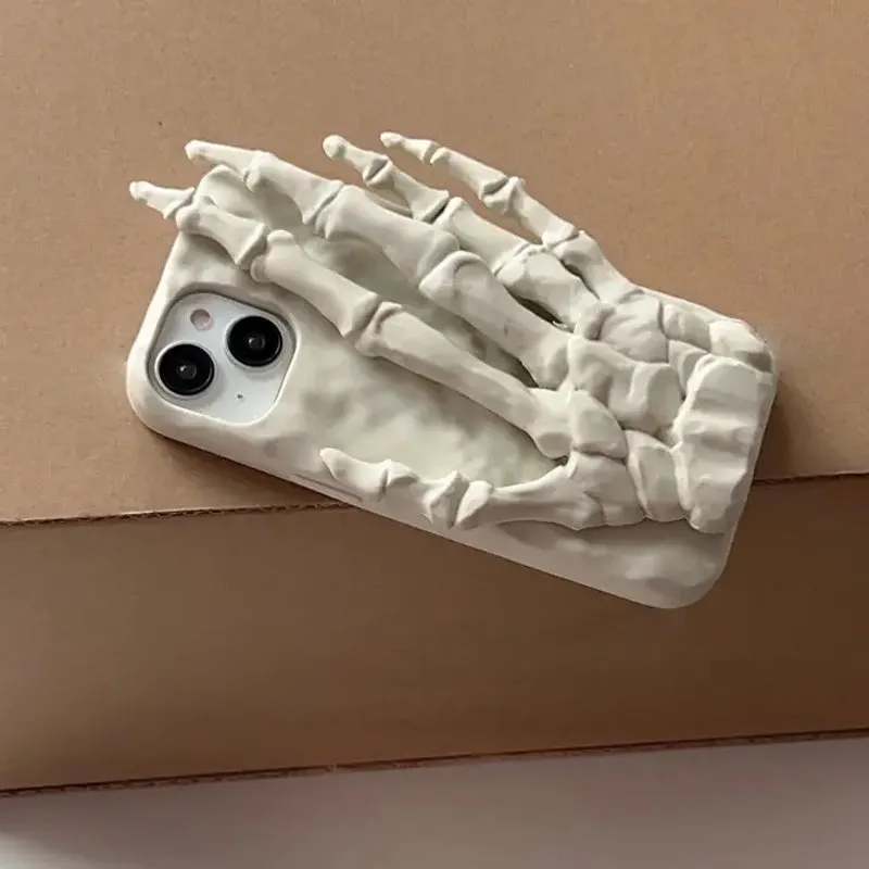 3D Skeleton Hand Holder Silicone Back Cover For Apple iPhone 15