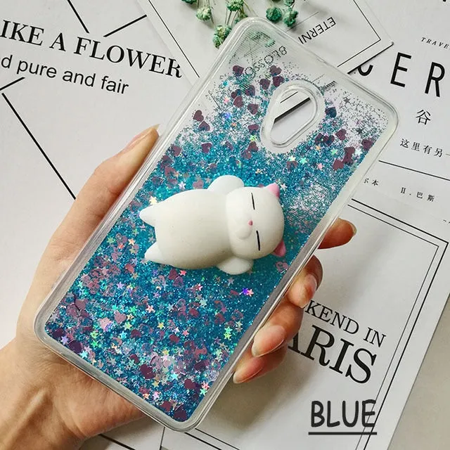 3d Squishy Cat Cases for Meizu M6 Note M5S M3 Note M5 Note MX6 M6S M6 Cover Love Heart Star Glitter Liquid Quicksand Phone Cases