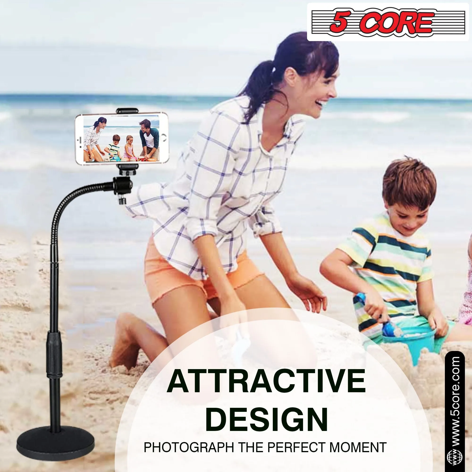 5 Core Gooseneck Phone Holder Stand for Desk Table Flexible Arm with Anti-Skid Round Base, Cell Phones Mount Clamp Compatible with All Smart Phones RBS MOB