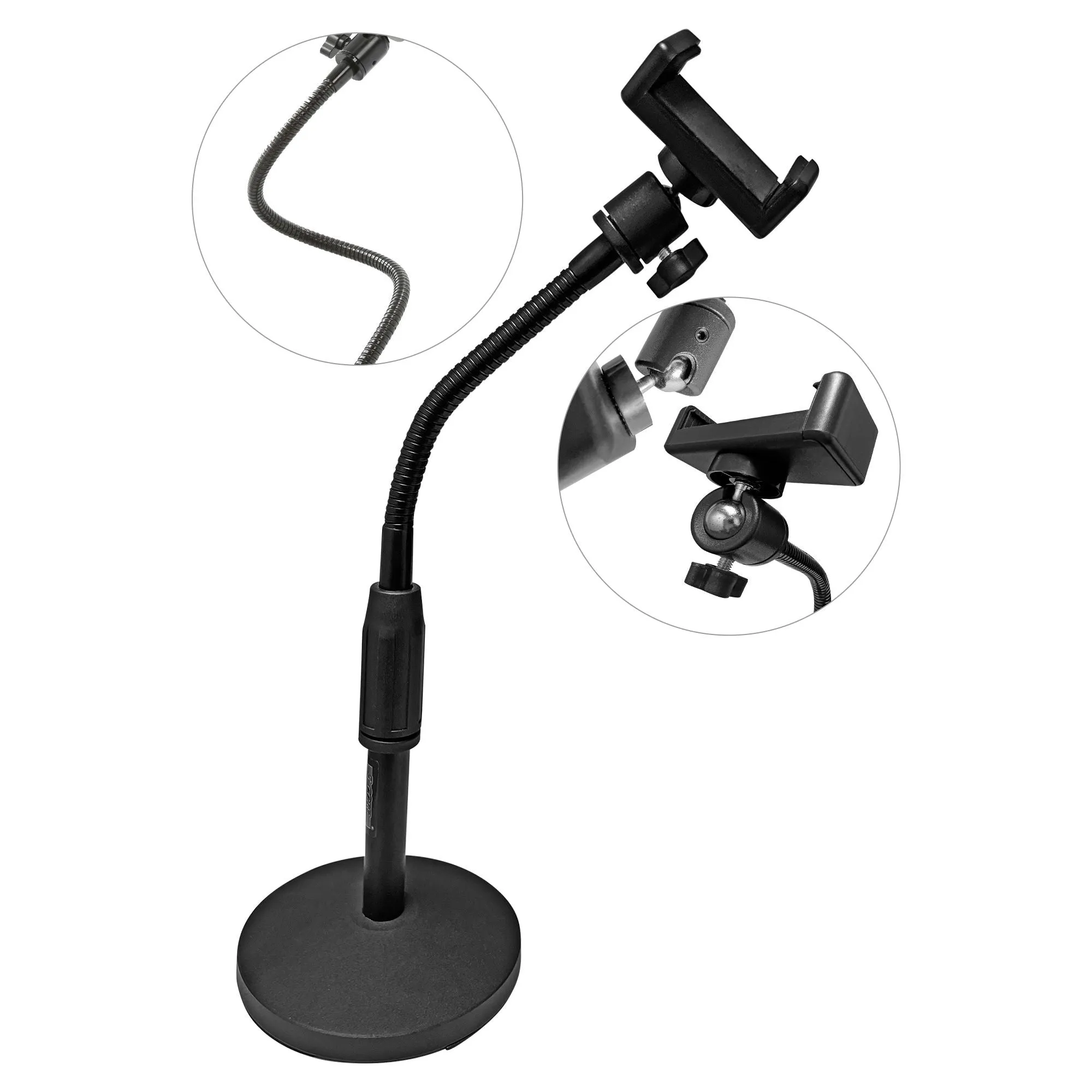 5 Core Gooseneck Phone Holder Stand for Desk Table Flexible Arm with Anti-Skid Round Base, Cell Phones Mount Clamp Compatible with All Smart Phones RBS MOB
