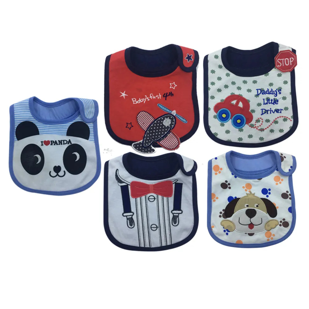 5pcs Baby Bibs Cute Cartoon Embroidery Printed