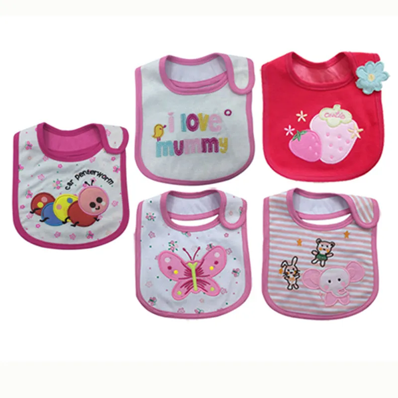 5pcs Baby Bibs Cute Cartoon Embroidery Printed