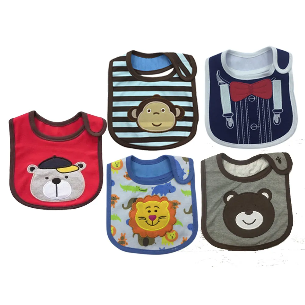 5pcs Baby Bibs Cute Cartoon Embroidery Printed