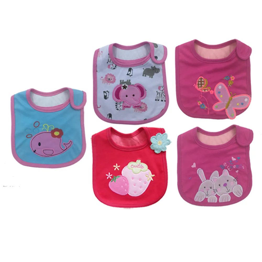 5pcs Baby Bibs Cute Cartoon Embroidery Printed