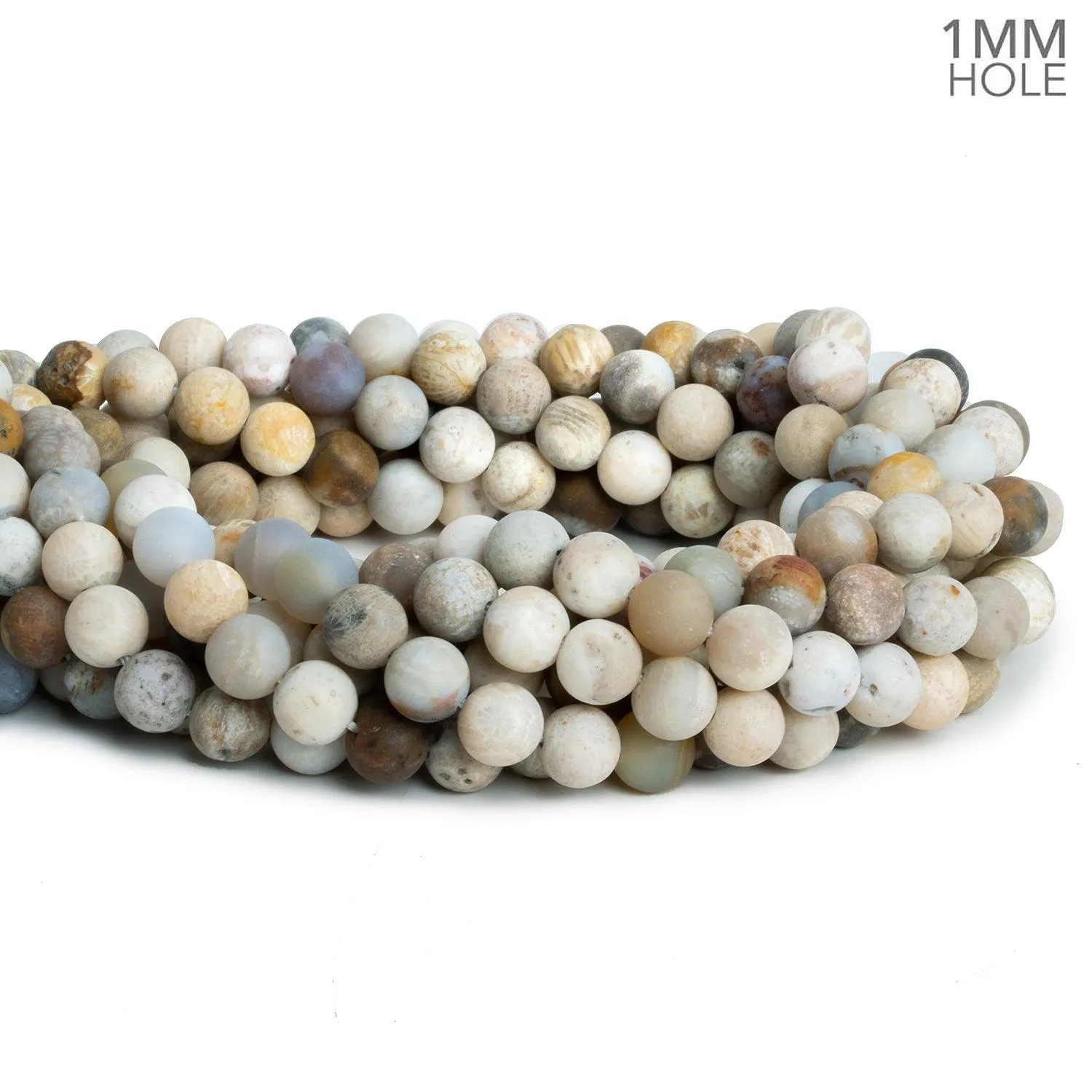 8mm Matte Fossilized Coral Plain Rounds 15 inch 45 beads