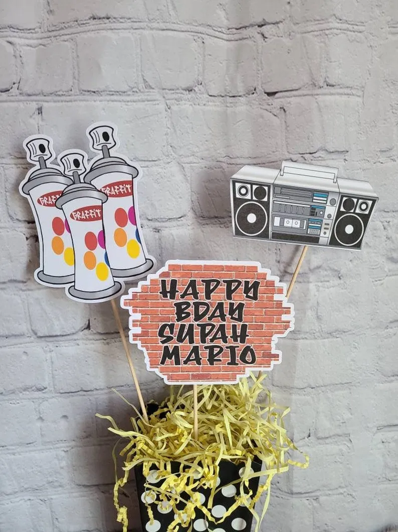 90s HIP HOP BIRTHDAY Graffiti Artist  Centerpiece Cut Outs Fresh Prince Boom Box 90s Themed I love the 90s
