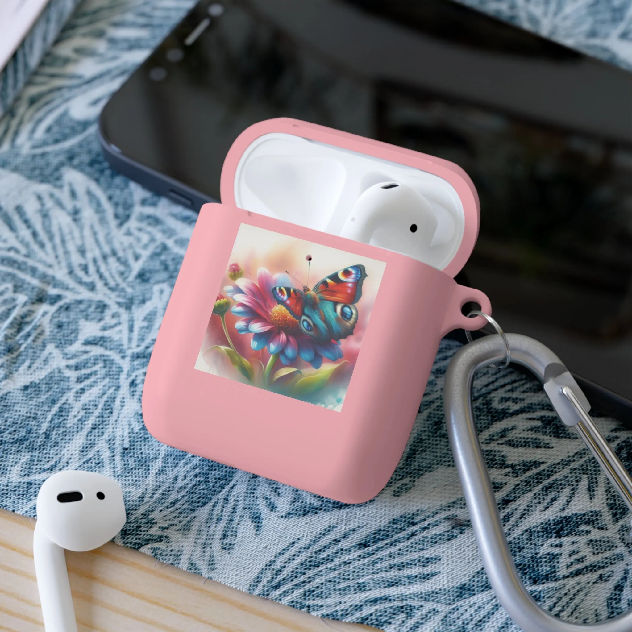 A butterfly landing on a flower, colorful and with a watercolor effect AirPods Case Cover