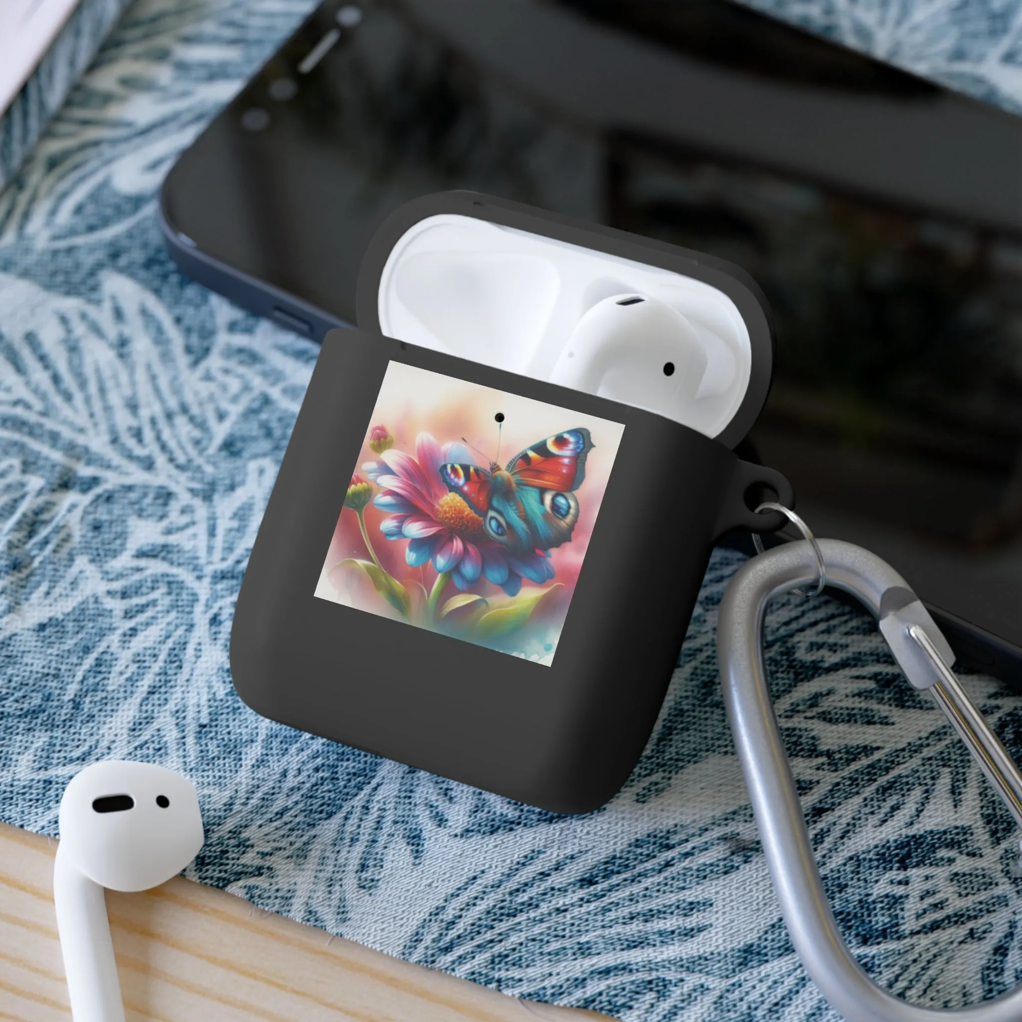A butterfly landing on a flower, colorful and with a watercolor effect AirPods Case Cover