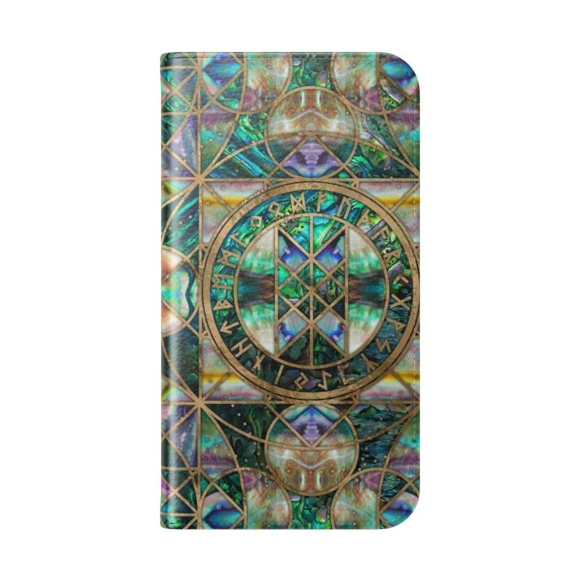 Abalone Shell Flip Cover Phone Case with Norse Symbols and Runes