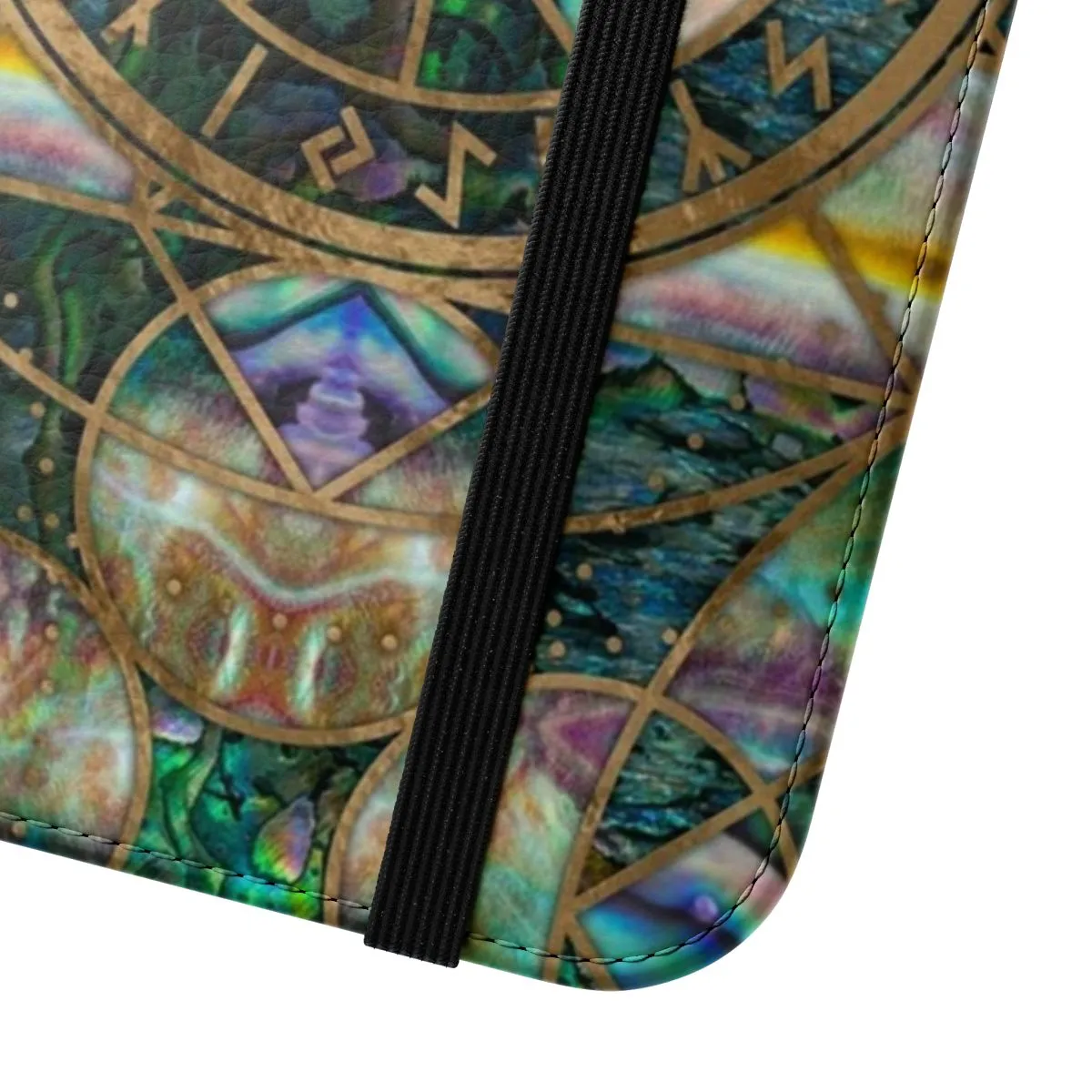 Abalone Shell Flip Cover Phone Case with Norse Symbols and Runes