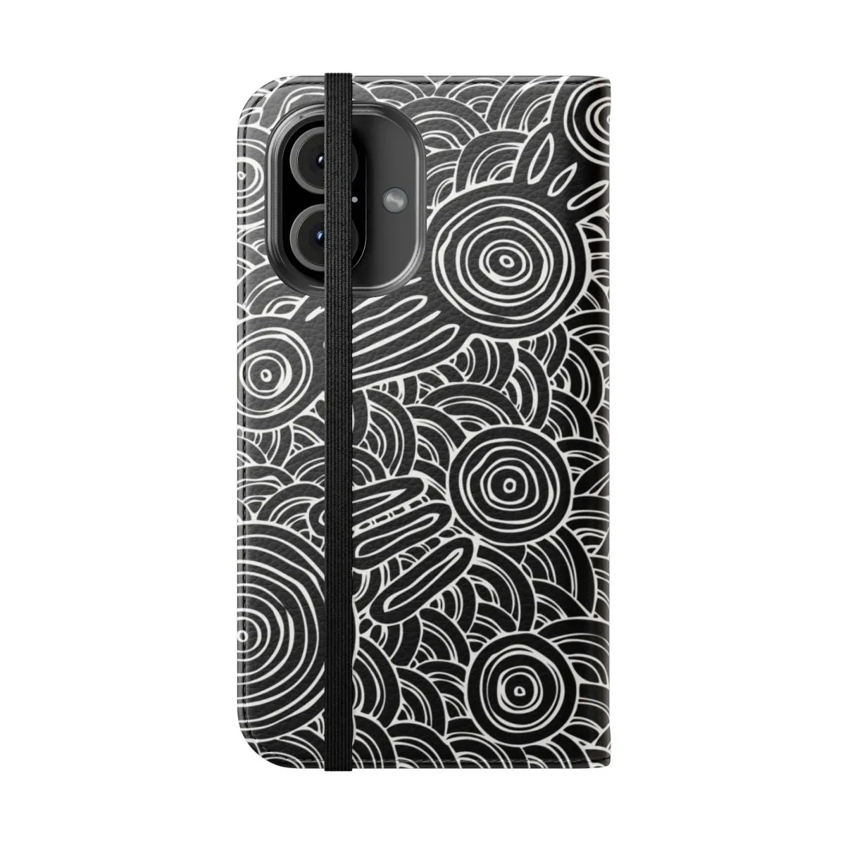 Aboriginal-Inspired Flip Cover Phone Case - Black & White Dotwork Design