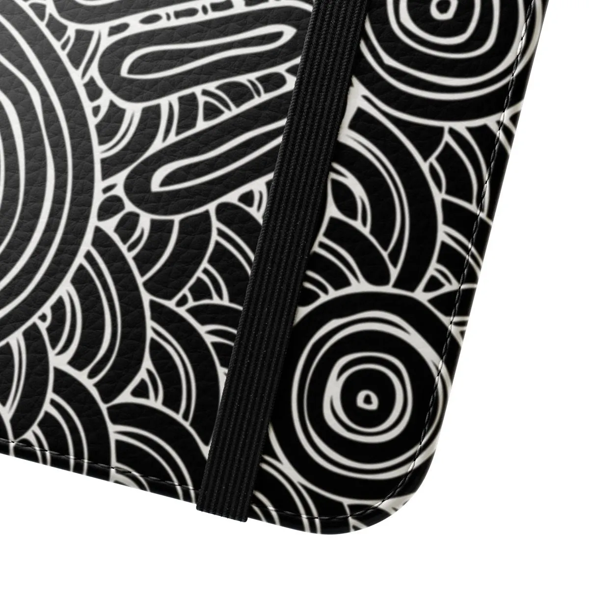 Aboriginal-Inspired Flip Cover Phone Case - Black & White Dotwork Design