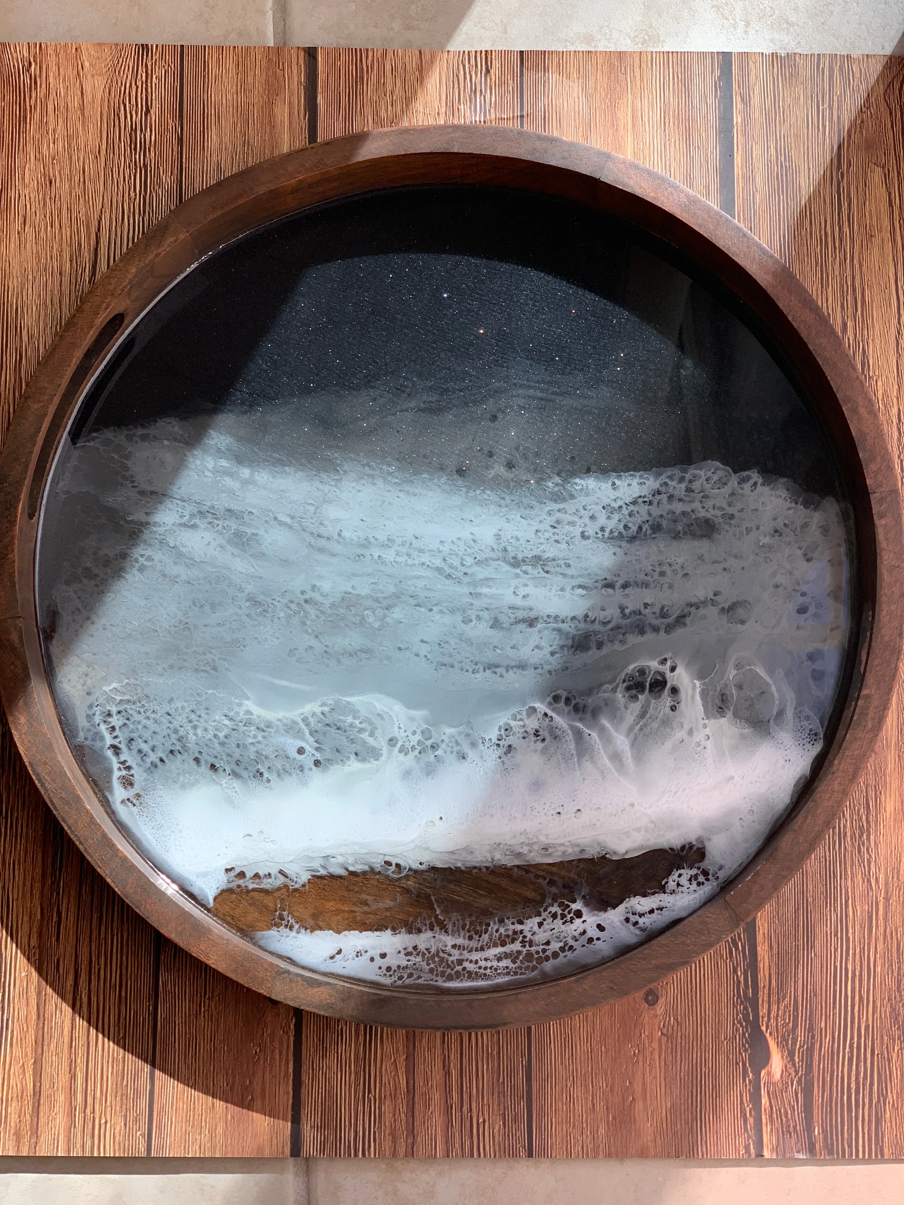 Acacia Wooden Tray: Black & Gray