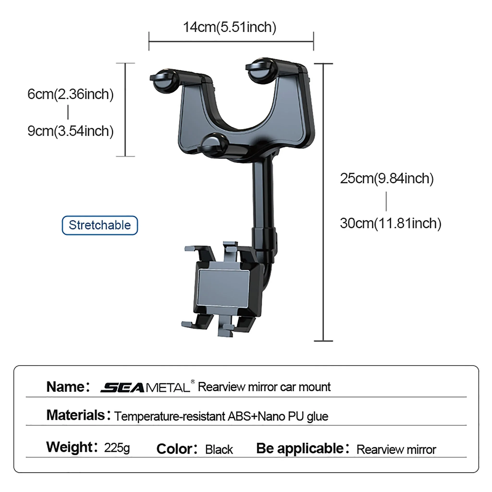 Adjustable Rearview Mirror Phone Holder For Dash Cam GPS Smartphone Stand