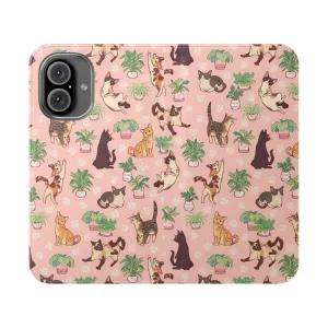 Adorable Cat-Themed Flip Cover Phone Case