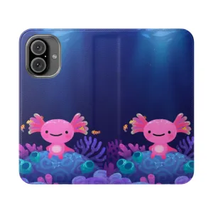 Adorable Coral Axolotl Themed Flip Cover Phone Case