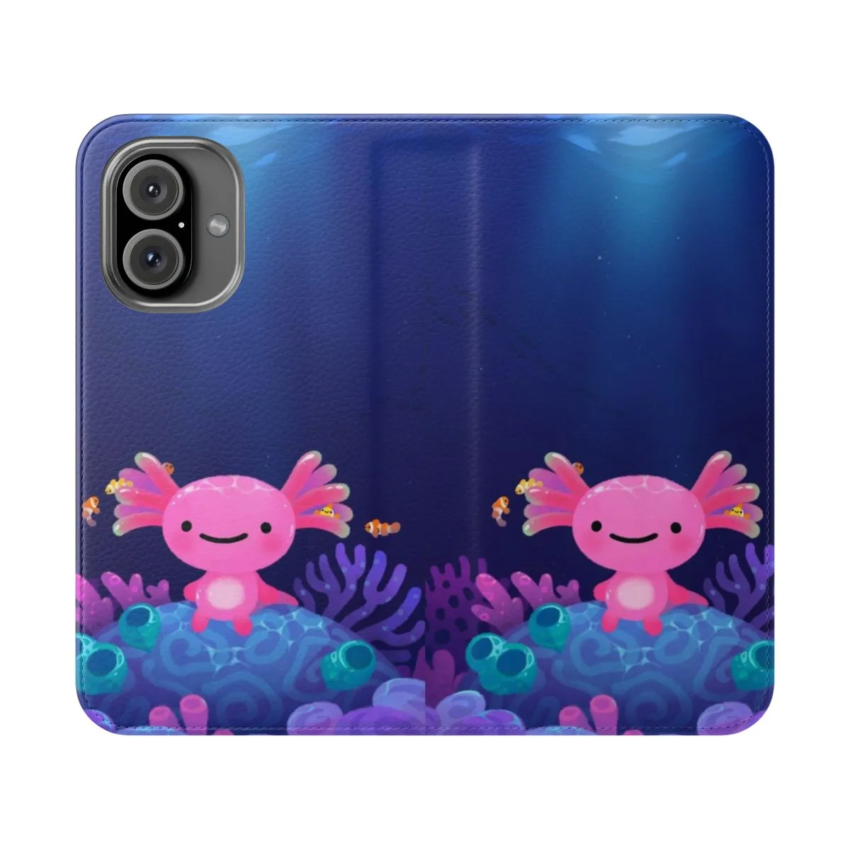 Adorable Coral Axolotl Themed Flip Cover Phone Case