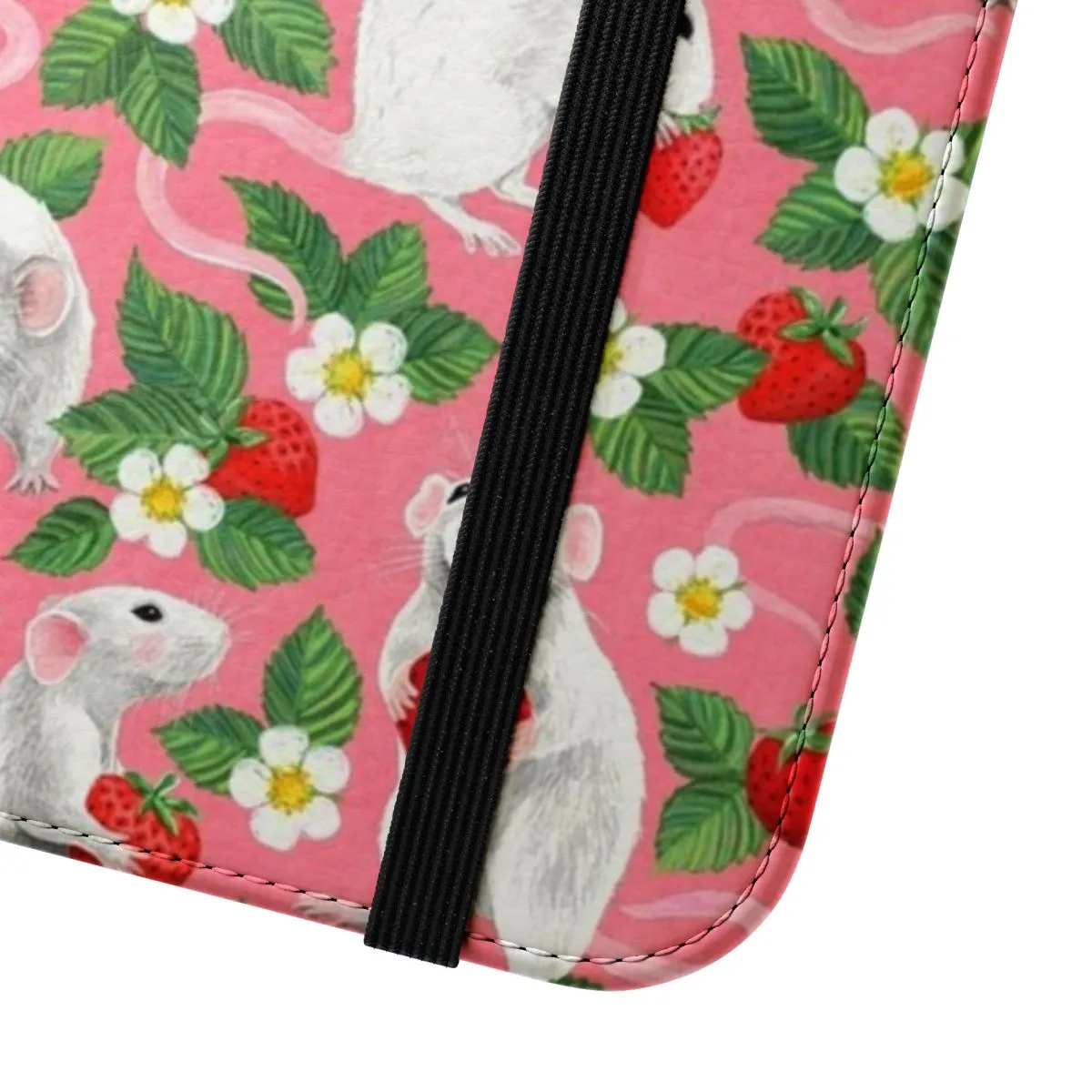 Adorable Rats & Strawberry Pattern Flip Cover Phone Case