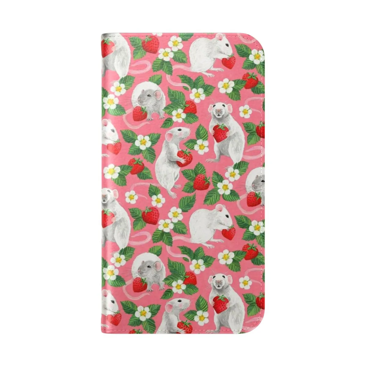 Adorable Rats & Strawberry Pattern Flip Cover Phone Case
