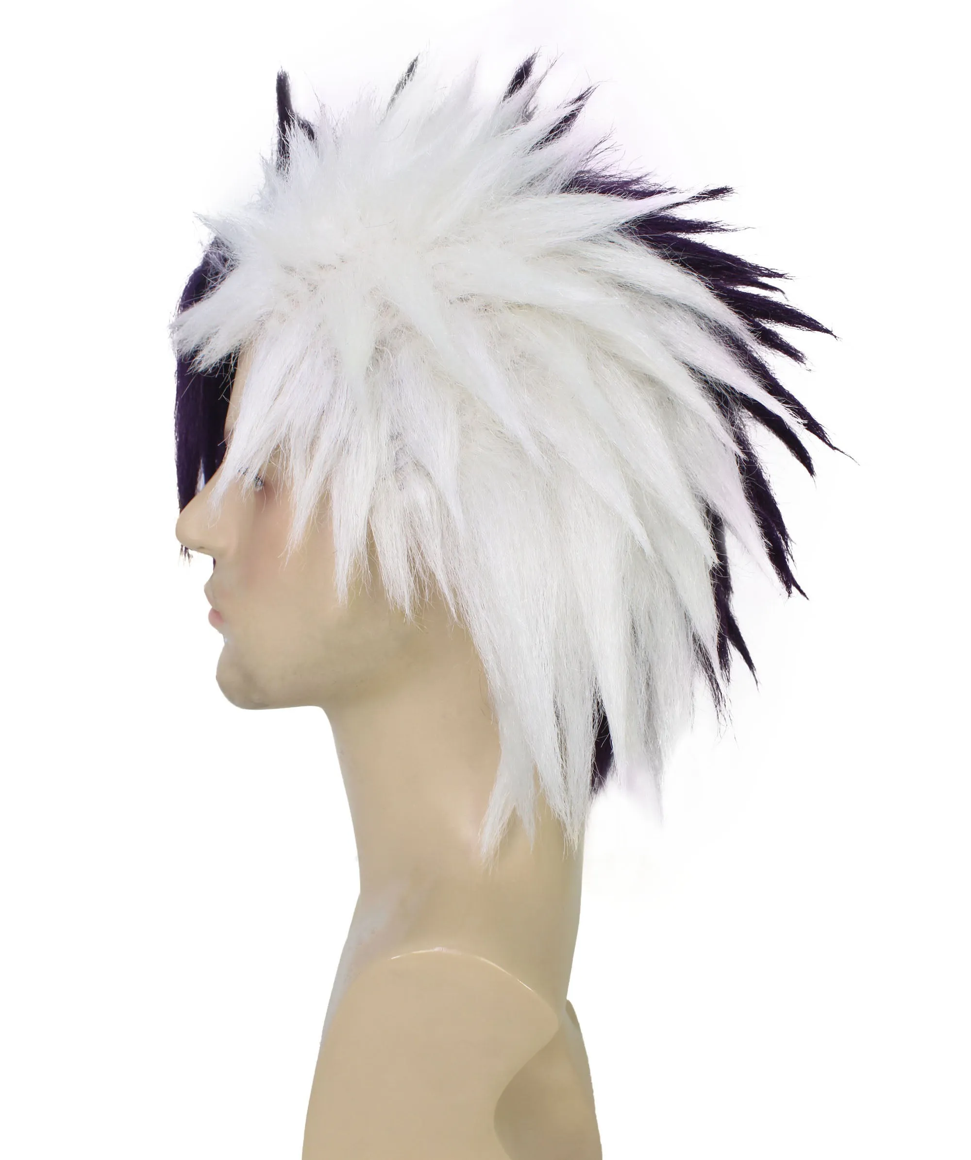 Adult Men's Half Purple & White Japanese Anime Halloween Costume Wig | Perfect for Halloween | Flame-retardant Synthetic Fiber