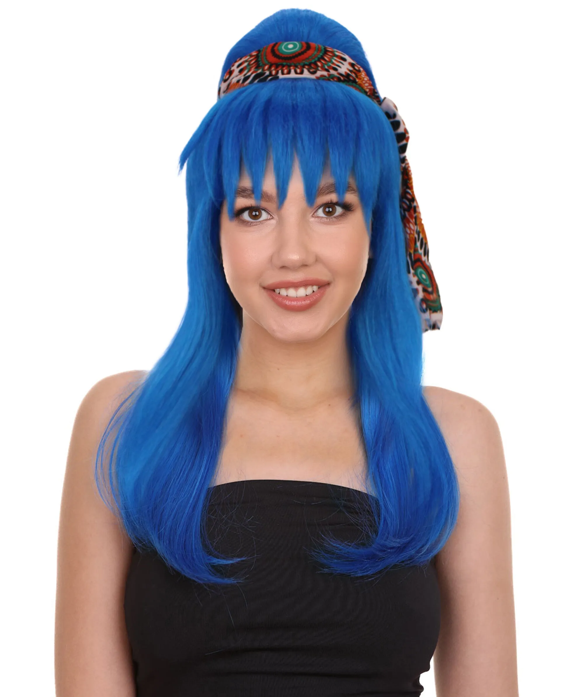 Adult Women's Japanese Blue Anime Wig | Perfect for Halloween and Cosplay | Flame-retardant Synthetic Fiber