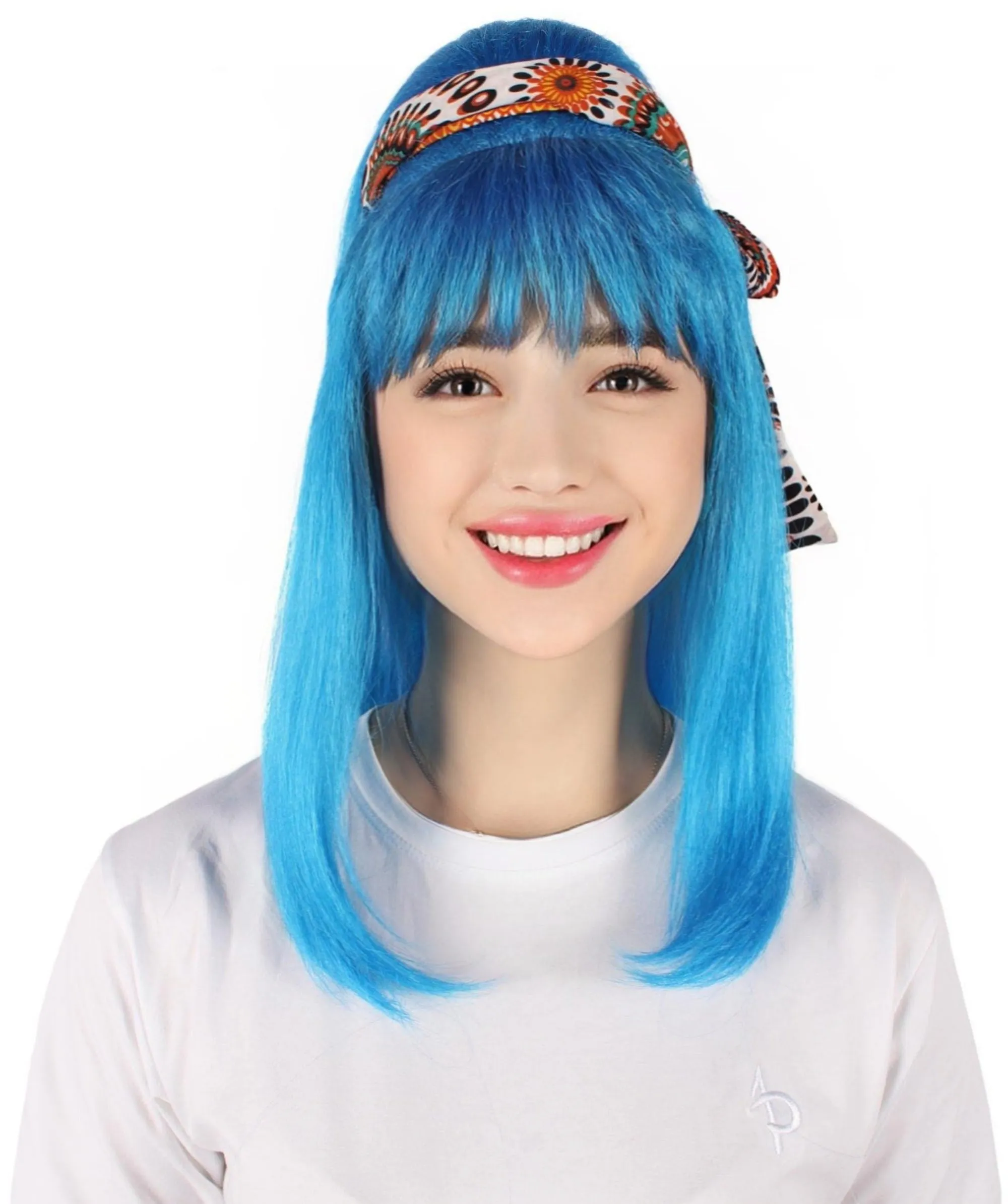 Adult Women's Japanese Blue Anime Wig | Perfect for Halloween and Cosplay | Flame-retardant Synthetic Fiber