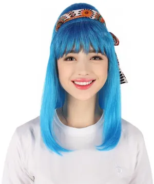 Adult Women's Japanese Blue Anime Wig | Perfect for Halloween and Cosplay | Flame-retardant Synthetic Fiber