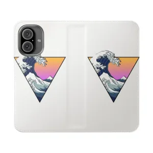 Aesthetic Flip Cover Phone Case with Hokusai's Great Wave Design