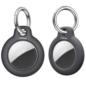 Ailun [2Pack] Hard PC Cover for AirTag,Shockproof Cover Loop with Keychain Ring Holder Skin Protector Protective Case Tracker Finder Locator Anti-Lost Protector Holder for AirTags,Wear-Resistant Black