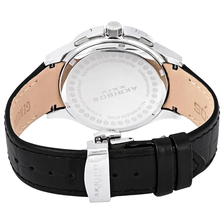Akribos Xxiv Grandiose Crystal Chronograph Steel Black Leather Men's Watch AK615SS