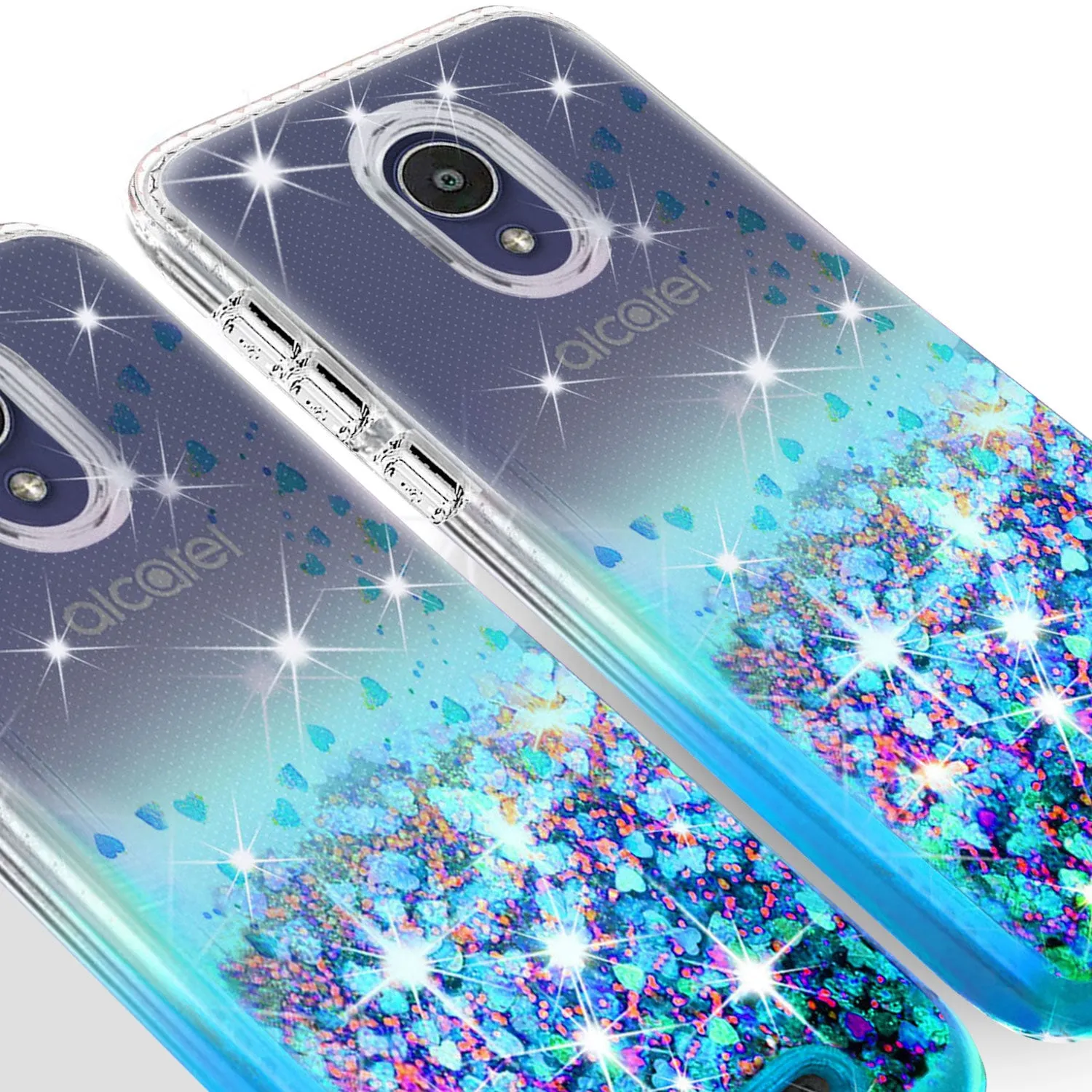 Alcatel Insight Case Liquid Glitter Phone Case Waterfall Floating Quicksand Bling Sparkle Cute Protective Girls Women Cover for Alcatel Insight W/Temper Glass - Teal