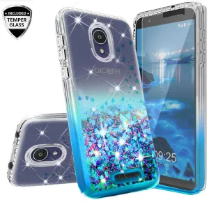 Alcatel Insight Case Liquid Glitter Phone Case Waterfall Floating Quicksand Bling Sparkle Cute Protective Girls Women Cover for Alcatel Insight W/Temper Glass - Teal
