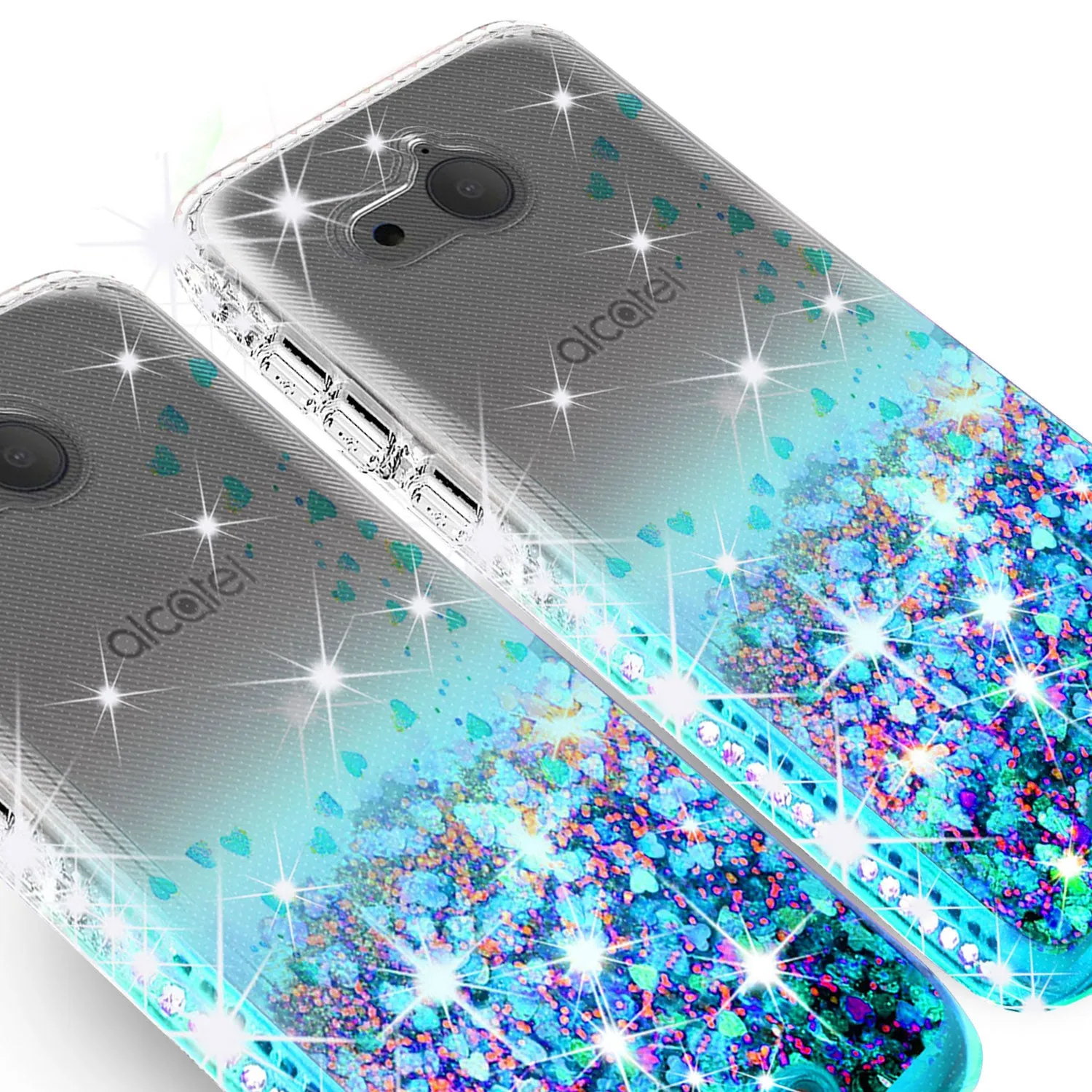 Alcatel Tetra Case Liquid Glitter Phone Case Waterfall Floating Quicksand Bling Sparkle Cute Protective Girls Women Cover for Tetra - Teal