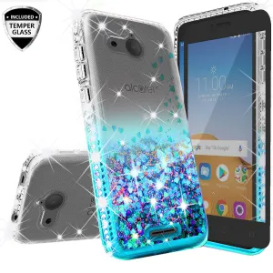 Alcatel Tetra Case Liquid Glitter Phone Case Waterfall Floating Quicksand Bling Sparkle Cute Protective Girls Women Cover for Tetra - Teal