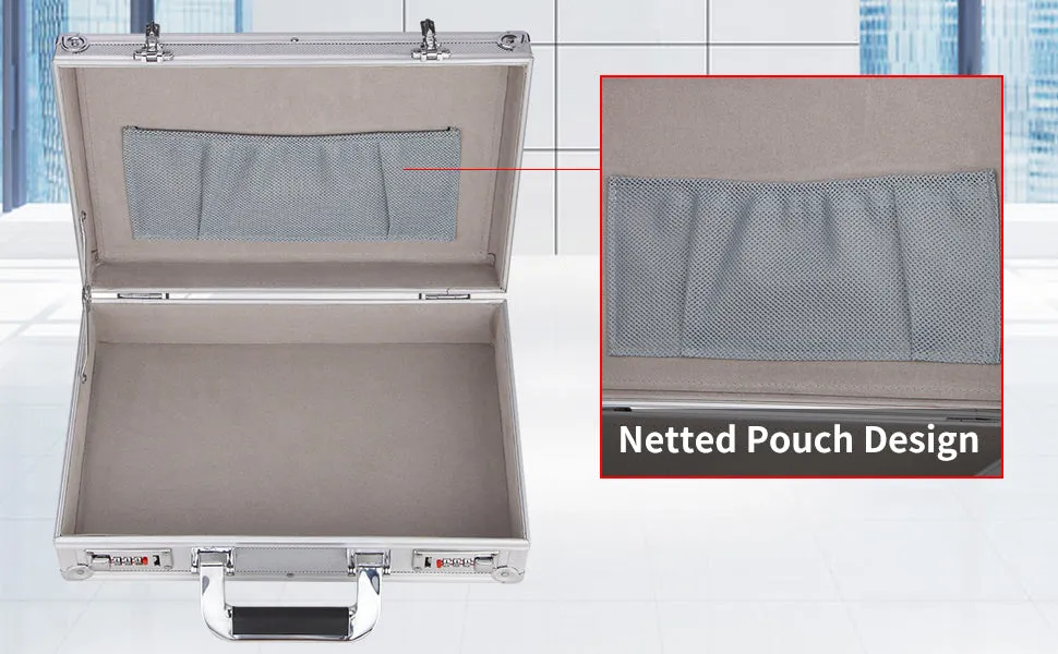 Aluminum Hard Case Briefcase Toolbox Storage Box Case Silver Carrying Case Briefcase